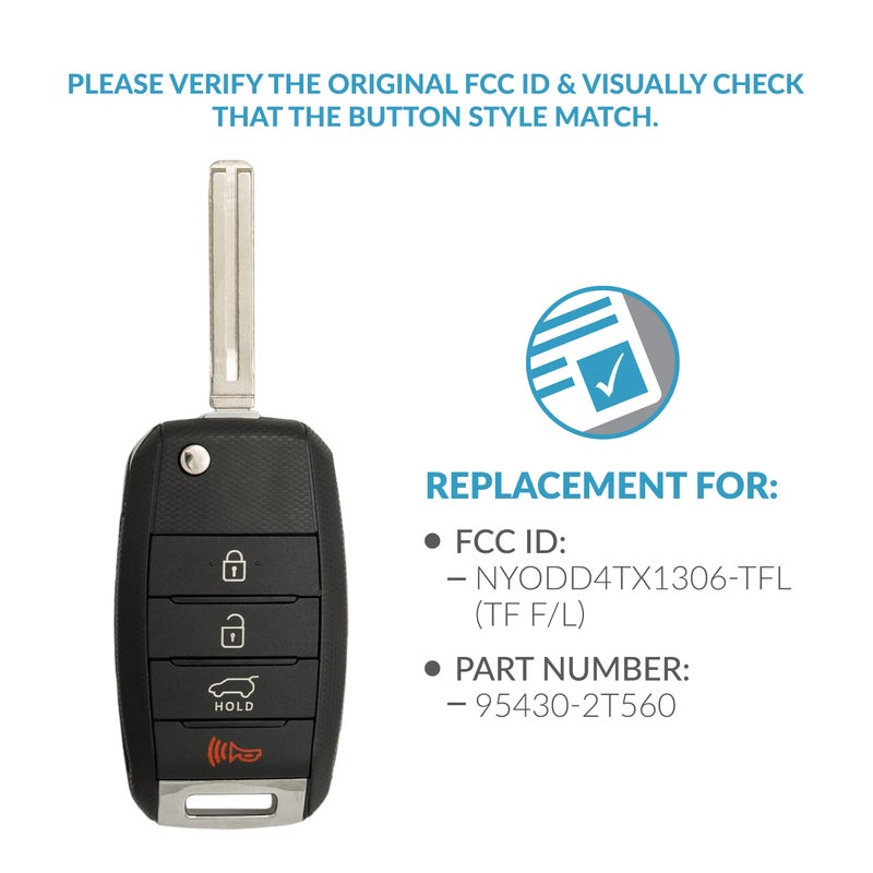 Keyless2Go Replacement for 4 Button Remote Key Kia NYODD4TX1306-TFL (TF F/L) 95430-2T560 (4D60 CHIP) - Image 4